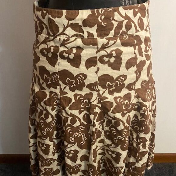 Boden Brown/Tan Linen Floral Swing skirt, size 10L - Picture 1 of 4
